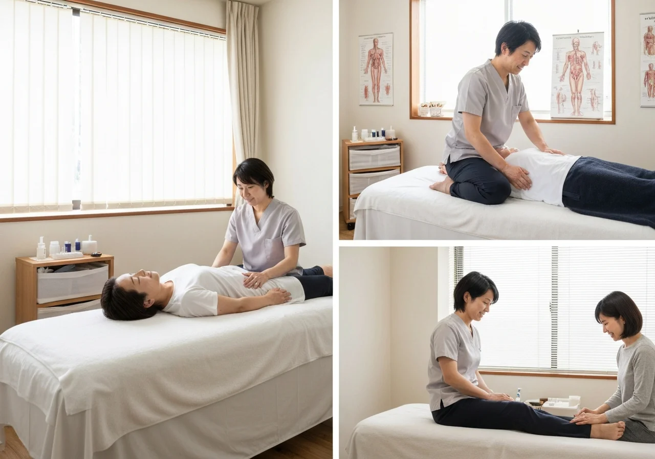 Treatment scene with the practitioner moving their hands while focusing on the flow of the fascia